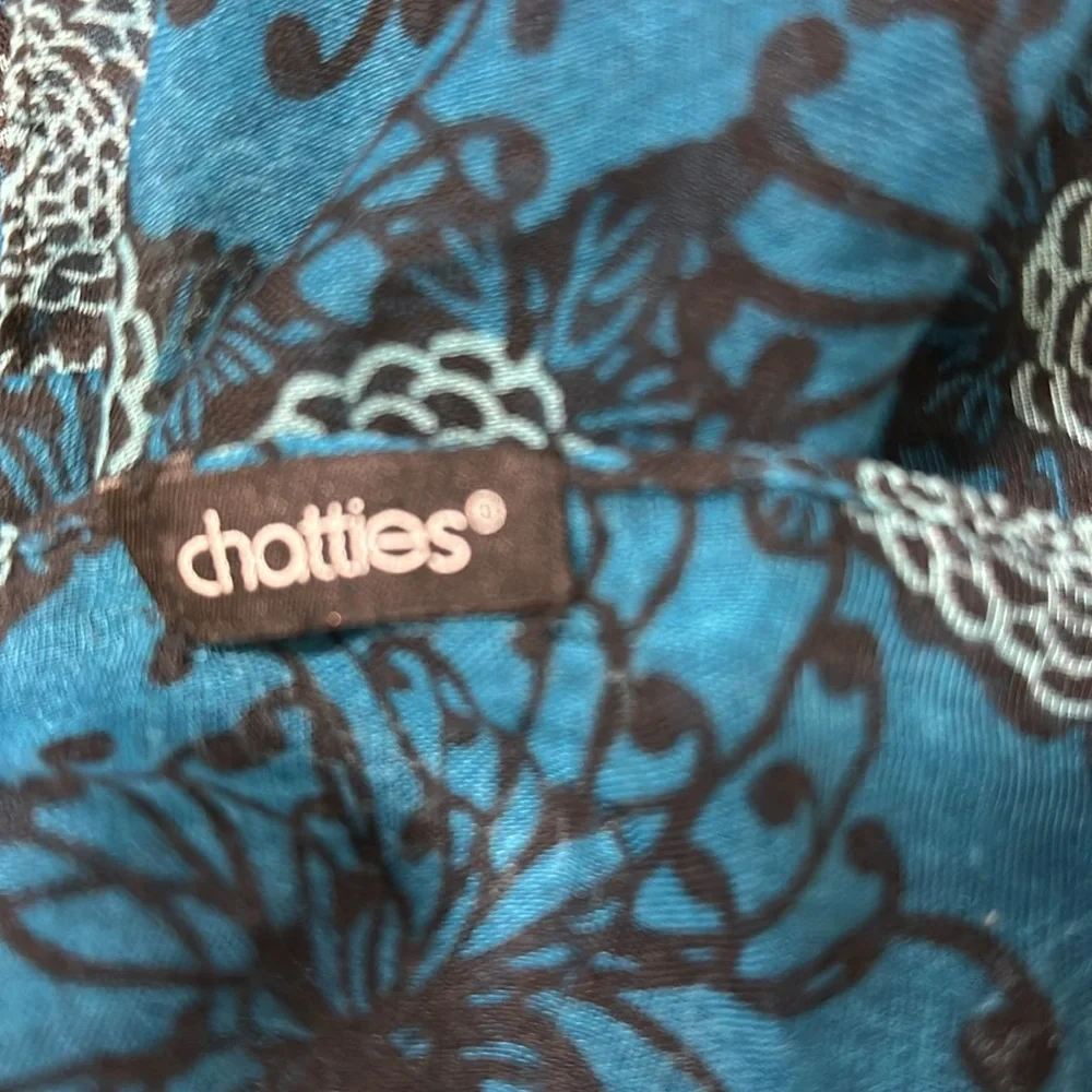 Chatties Blue Black Floral Semi Sheer Infinity Scarf 25 inches long